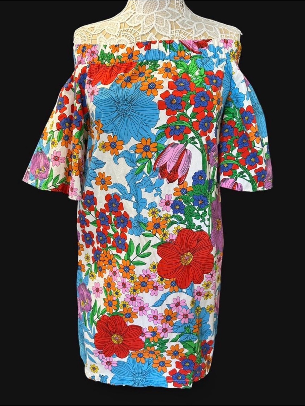 H&M Multicolor Floral Off-Shoulder Mini Dress